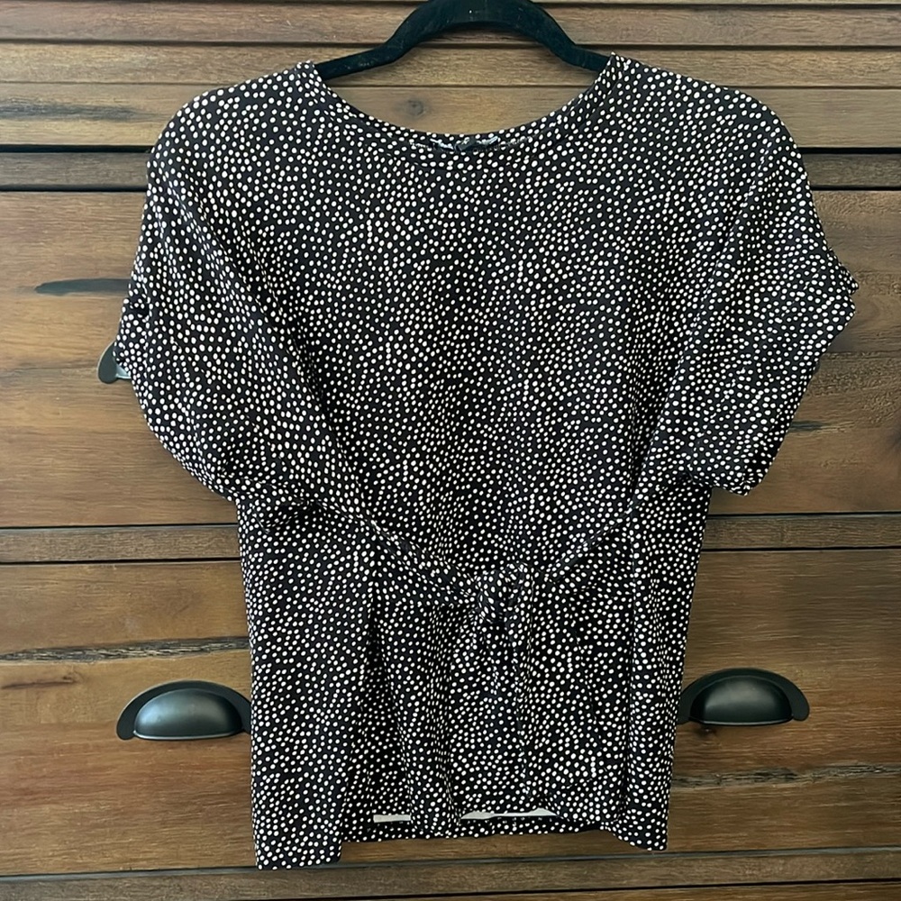 Women’s size small, express blouse with white and pink polkadot detail and tie